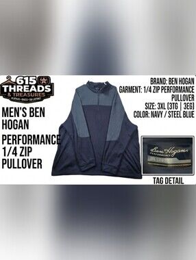 Ben Hogan Men's Navy & Steel Blue 1/4 Zip Performance Pullover
